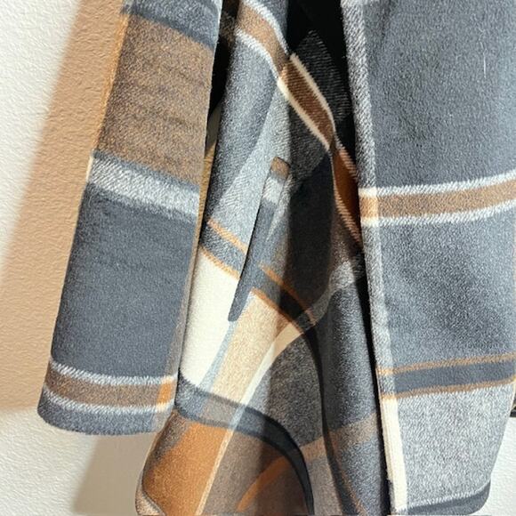 CHICWISH Womens  Shawl Collar Neutral Check Asymmetric Hemline Wool Blend Coat - Picture 4 of 9